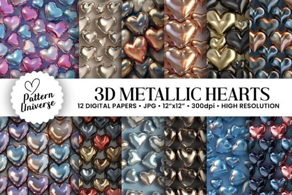 3D Metallic Hearts Digital Papers: Elevating Your Creative Projects