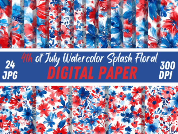 4th of July Watercolor Floral Pattern
