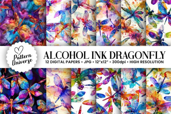 Alcohol Ink Dragonfly Digital Papers