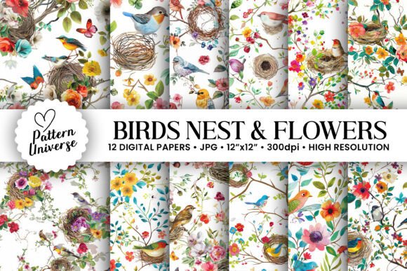 Birds Nest Flowers Digital Papers: The Ultimate Solution for Creative Crafters