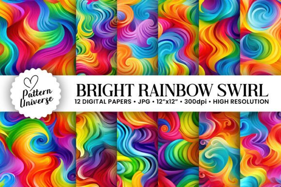 Bright Rainbow Swirl Digital Papers