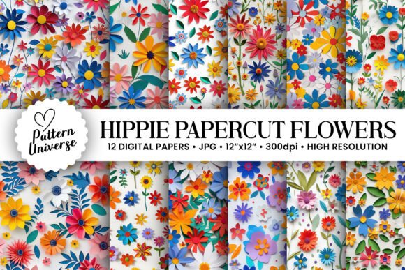 Hippie Paper Cut Flowers Digital Papers