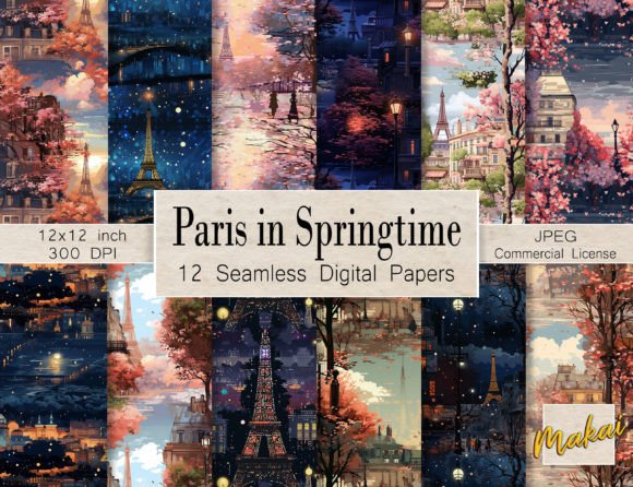 Paris in the Springtime Seamless Pattern