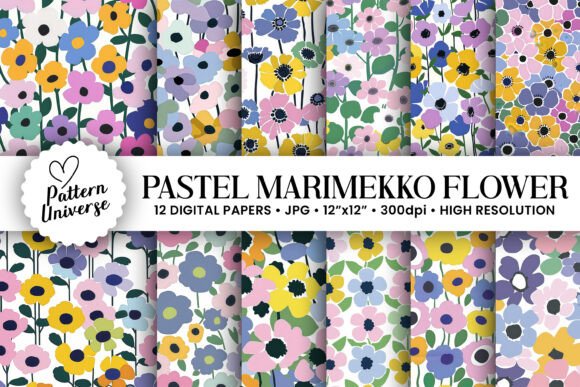 Pastel Marimekko Flowers Digital Papers