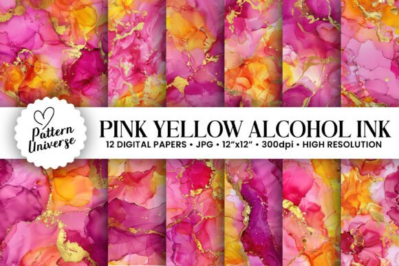 Pink Yellow Alcohol Ink Digital Papers: Elevate Your Craft Projects with Vibrant, Seamless Patterns