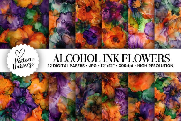 Purple Orange Green Alcohol Ink Flowers: A Professional Review of Digital Art Assets