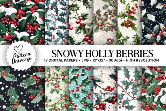 Snowy Holly Berries Digital Papers: The Ultimate Winter Craft Collection