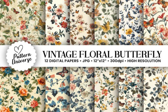 Vintage Floral Butterfly Digital Papers: A Creative Resource for Modern Crafters
