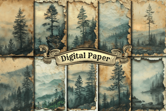 Vintage Pine Trees Junk Journal Digital