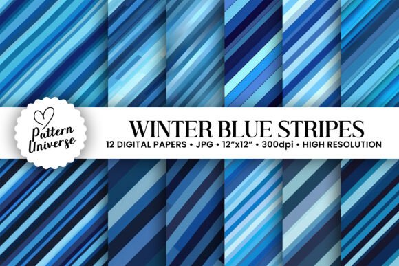 Winter Blue Stripes Digital Papers: Elevating Your Winter Crafts with Precision